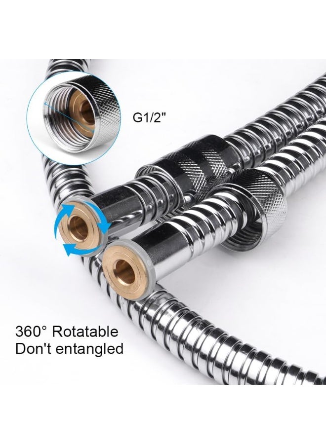 خرطوم دش ستانلس ستيل - وصلة دش ولي شطاف معدني 1.5 متر مرن يدور 360 درجة لمنع التشابك - لي دوش الحمام ، مقاوم للصدأ والضغط العالي (كروم فضي، مقاس G1/2) - Image 3